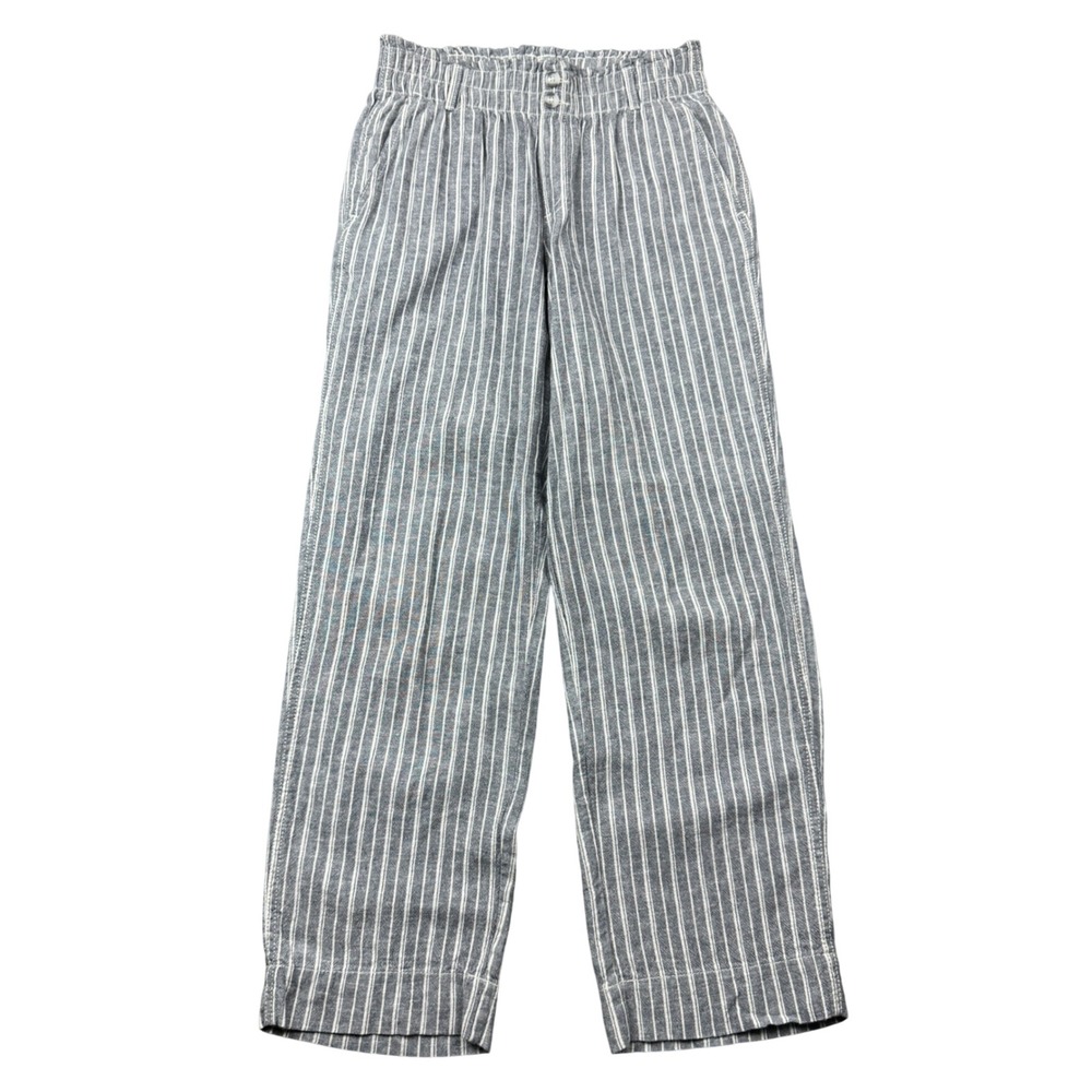 Briggs Womens Small Blue White Striped Linen Blend Straight Leg Pants Coastal